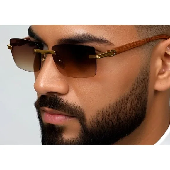 Men Sunglasses Classic Brown Lens Frameless‎ Buffs Hip Hop Cholo Street Wear New