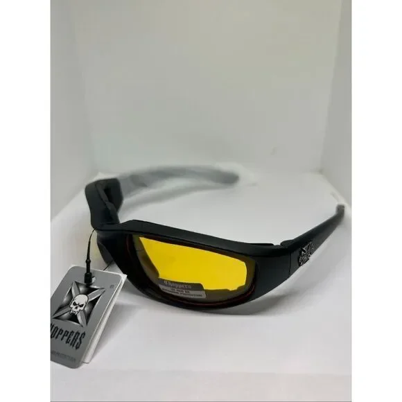 Choppers Padded Wrap Around Motorcycle Sunglasses Yellow Lens Night Driving UV40