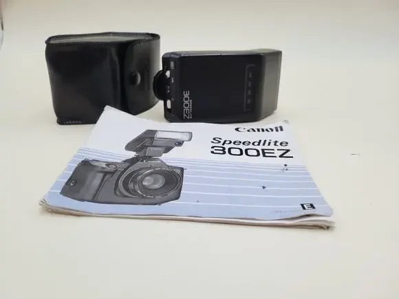 Canon Speedlite 300EZ Shoe Mount Camera Flash For Eos Film Cameras Case Manual