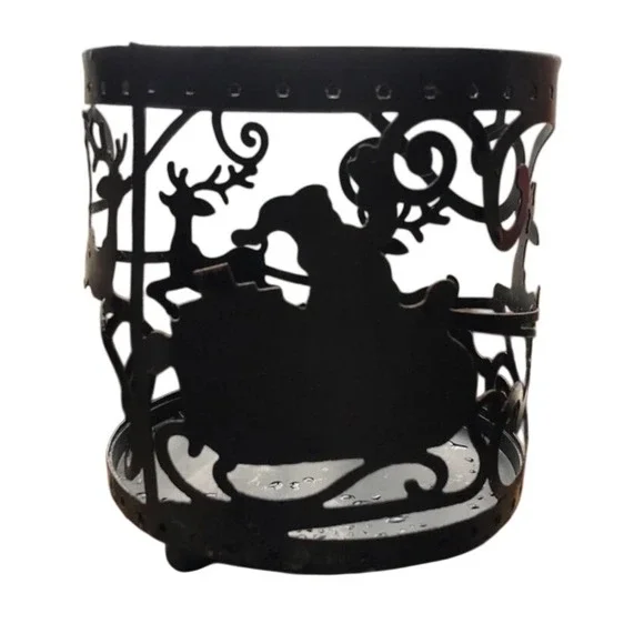 Bath & Body Works Santa Sleigh Reindeer Metal 3-Wick Candle Holder Sleeve Black‎