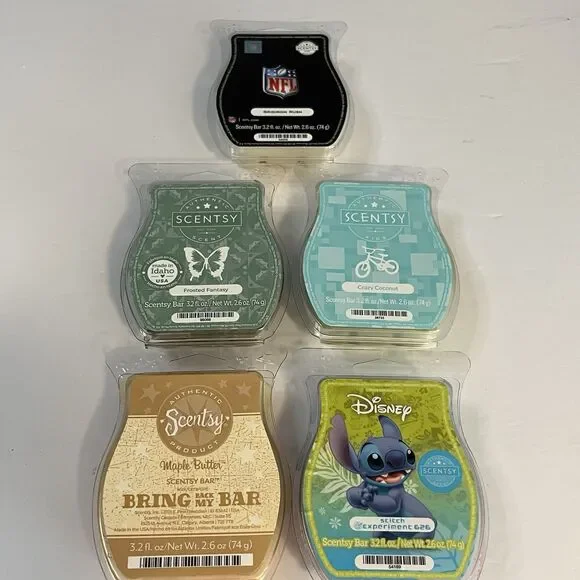 Scentsy Lot of 5 Wax Bars Specialty or Discontinued Stitch/Maple Butter/Coconut