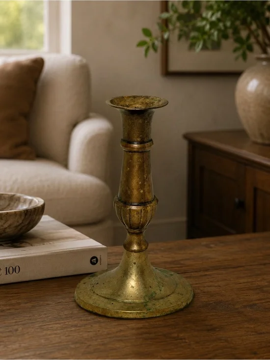 Vintage solid grass Brass Candlestick Holder - Gold Finish
