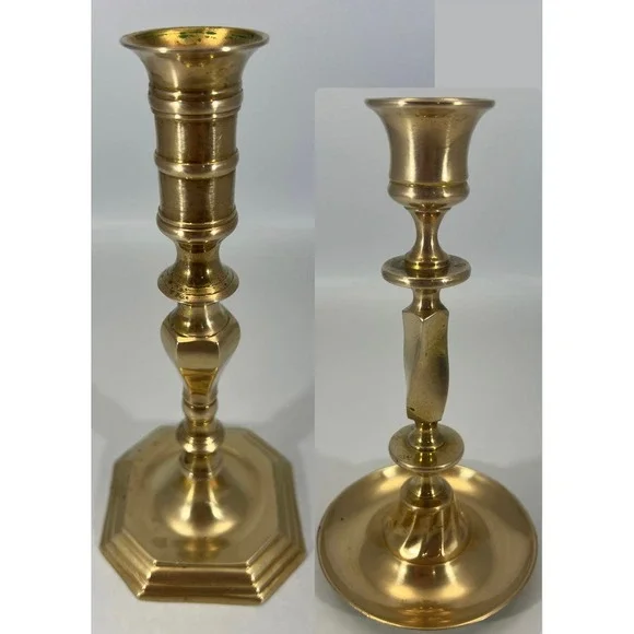 Vintage Solid Brass Candlestick Holders Set‎ of 2 Octagon and Twisted Stem