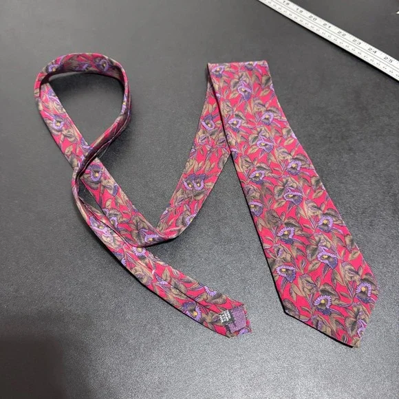 Christian Dior Monsieur Necktie Mens OS Red Floral Silk Vintage Italy Classic