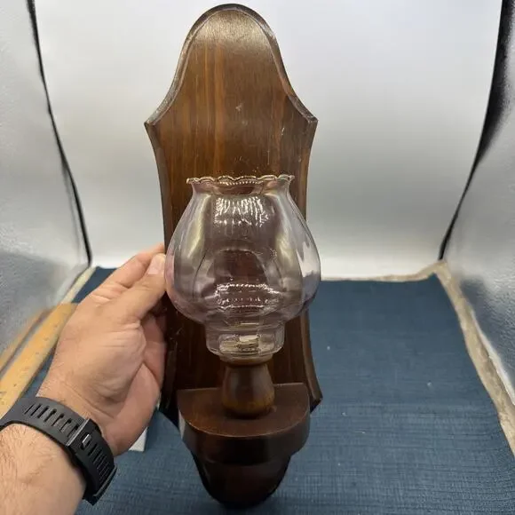 Vtg Harvest Gold Tulip Sconces Wood