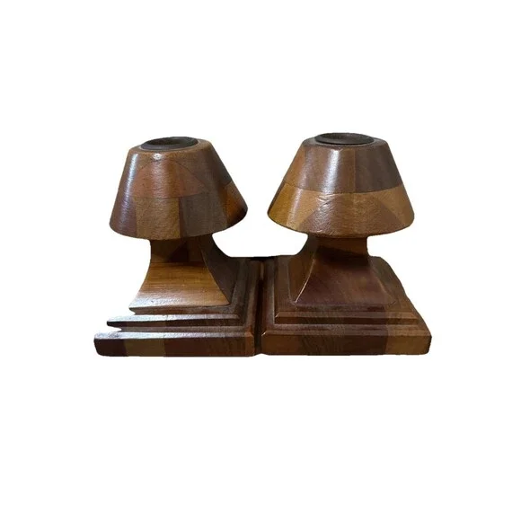 Candlestick Holders 4.75”  Carved Unique Pair Set Of 2 MCM
