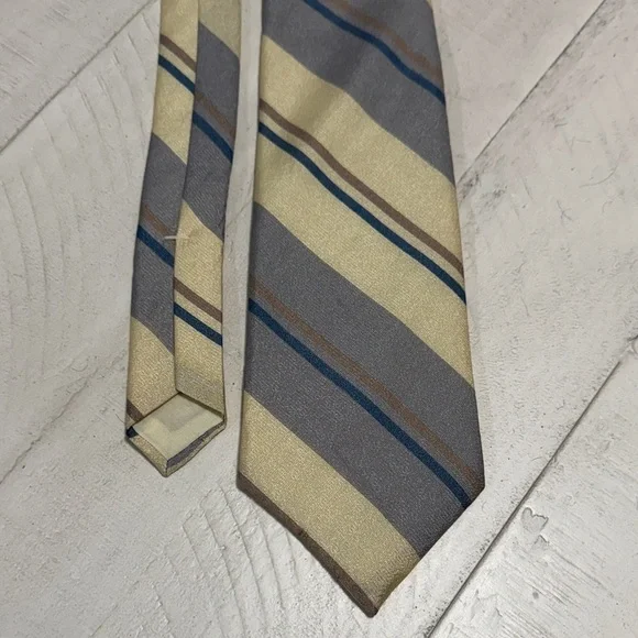 Yves Saint Laurent Striped Tie in Gray and Cream