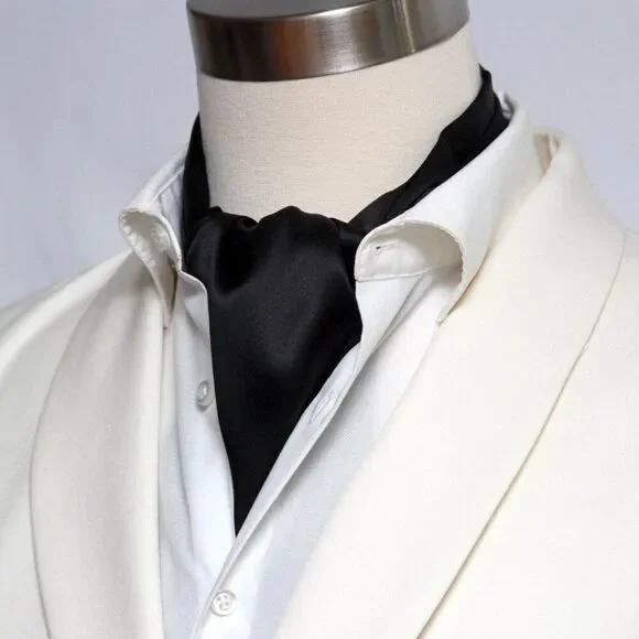 Silk Men's Cravat Ascot Gift Box A218‎ gift for him Black NWT