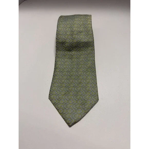 Prince Igor XVIII Mens Tie Grey Lime Green Geometric Fan Pattern Polyester 50in