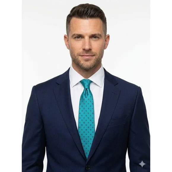 Roberto Capucci Silk Tie Teal Blue Geometric Foulard Hand Printed England USA