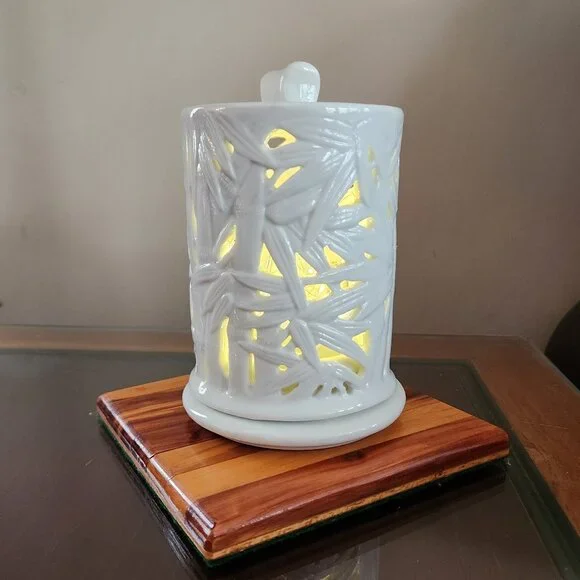 Andrea By Sadek White Porcelain Reticulated Two Piece Candle Holder / Fairy Lamp