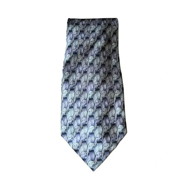 THE NATURE CONSERVANCY Hand Sewn Silk MENS NECK TIE African Elephant GRAY/VIOLET