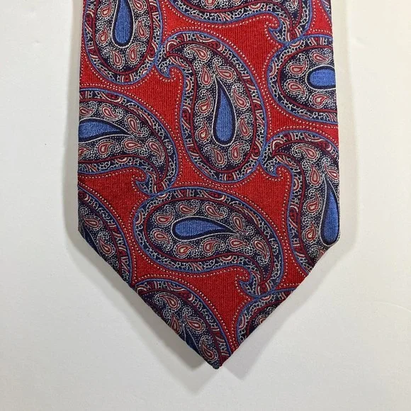 Ermenegildo Zegna Mens Silk Tie Red Blue Paisley Necktie Made in Italy