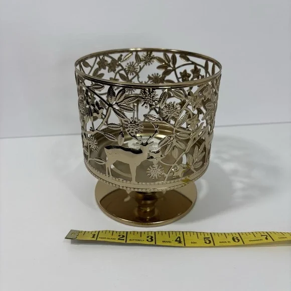 Bath & Body Works WILDLIFE PEDESTAL Large 3-Wick Candle Holder 2017 Deer EUC