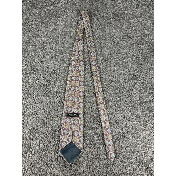 Christian Dior Monsieur Vintage Silk Tie Purple Geometric Medallion Italy Fabric