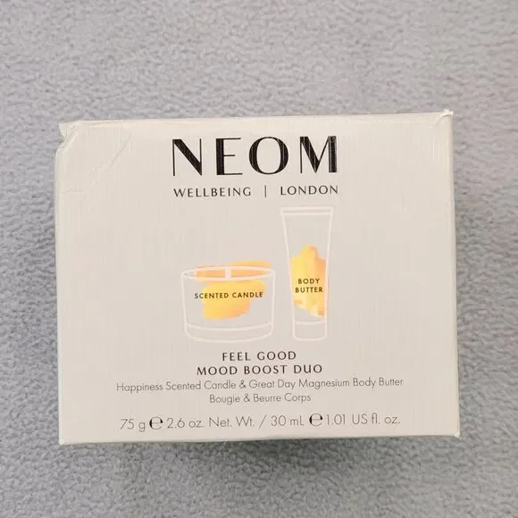 Neom Happiness Scented Candle 2.6oz & Great‎ Day Magnesium Body Butter 1oz Pack