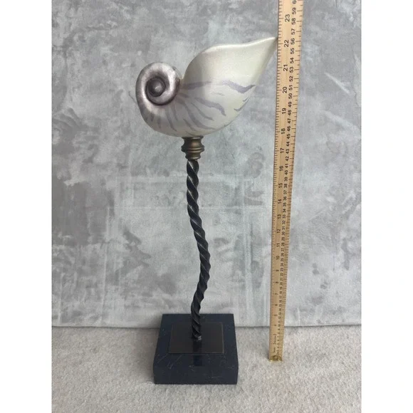 Nautilus Shell Candle Holder Twisted Bronze‎ Stem Marble Base A0057 2544 22in
