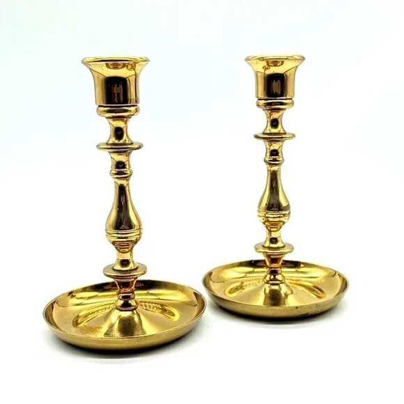 Vintage Baldwin Forged Solid Polished Brass Candlesticks