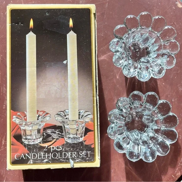 Pair‎ Glass Candleholders Italy NIB