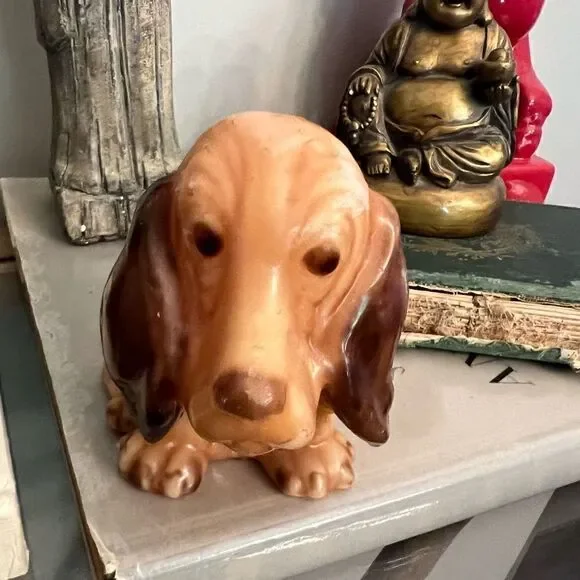 Vintage Bassett Hound Dog Wax Figure Candle Collectable Decorative Gloss Unlit