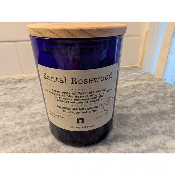Brand New Scentsational Santa Rosewood‎ Blue Glass Candle 11 Oz Jar
