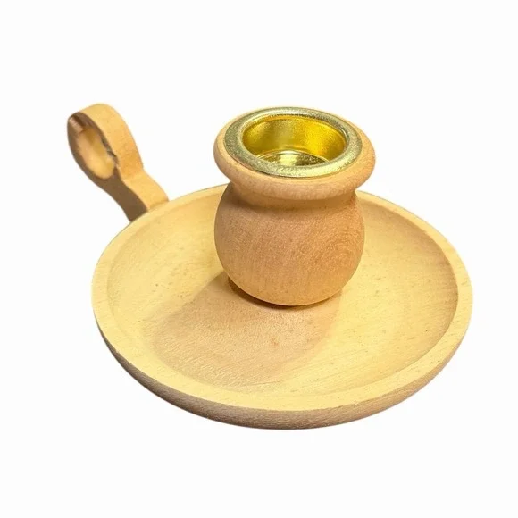 Wooden Chamberstick Candle‎ Holder with Finger Loop UNFINISHED WOOD