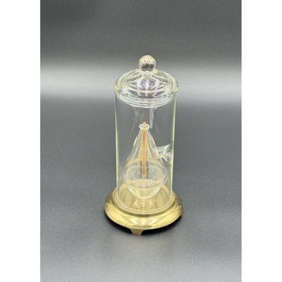 Vintage Wolfard‎ Style Glass Oil Lamp Brass Base Gatco Glass Wick Candle 9