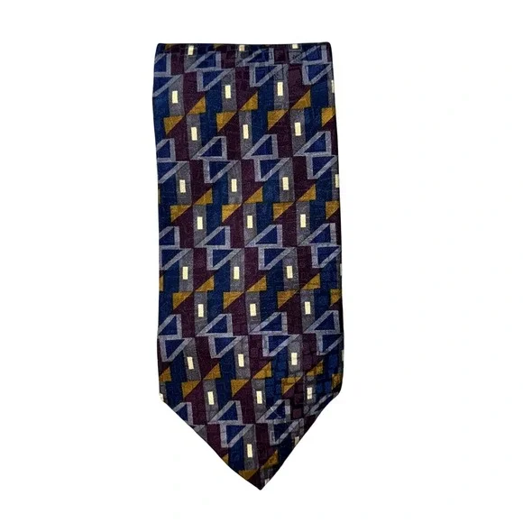 Bill Blass Necktie Mens OS Purple Blue Gold Geometric‎ Abstract Silk Classic Tie