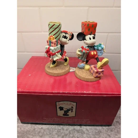 VTG Mickey's Season of Song Disney Store Mickey Minnie Mouse‎ Candle Holders