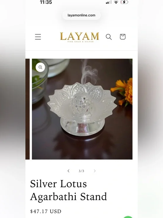 Layam Silver Lotus Incense (Agarbathi) Stand