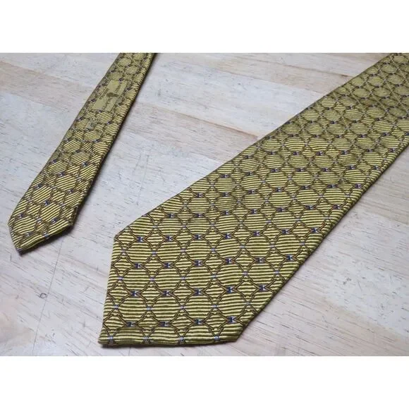 ROBERT TALBOTT SEVEN FOLD Silk Luxury Necktie Gold Yellow Geometric 5/40 Limited