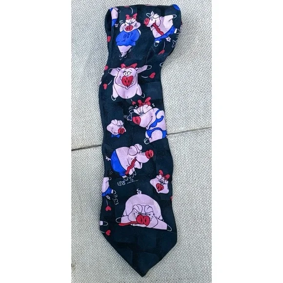 Vintage Hog Love Silk Necktie Tie Pig Humor Novelty Romance Farm Core Whimsical