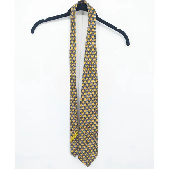 Ermenegildo Zegna Silk Necktie Mens‎ Yellow Blue Designer Office Business Career