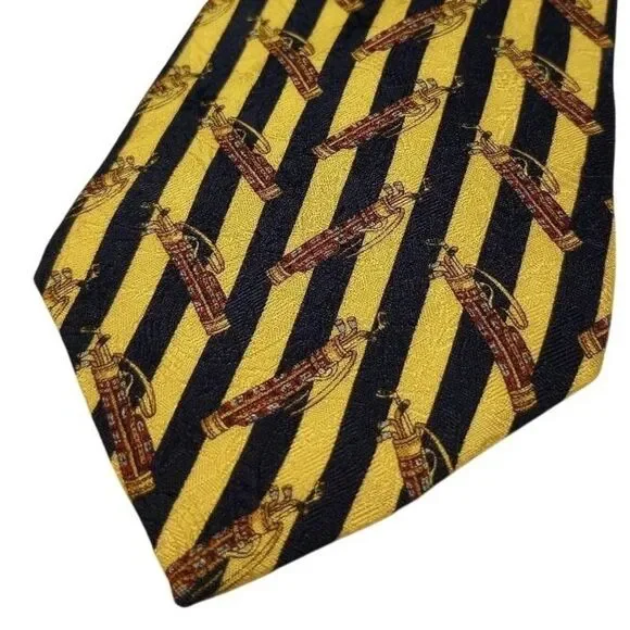 Tommy Hilfiger Men's 100% Silk Tie Gold Navy Golf Bag Stripe‎ Formal