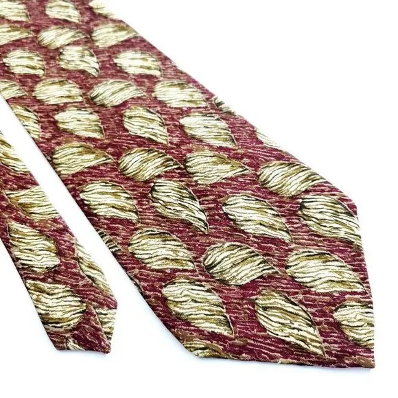 Vintage Calvin Klein Red Tan Floral Print‎ Wide Silk Tie