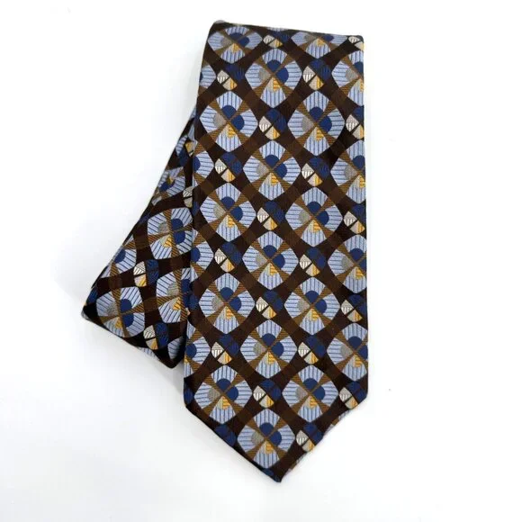 Robert Talbott Best Of Class Handsewn Silk Tie Brown Blue Geometric Pattern‎ USA