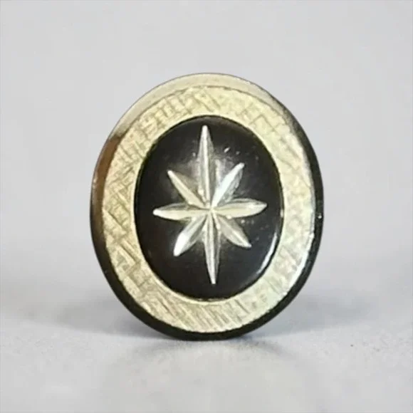 Vintage Starburst Oval‎ Bar Chain Tie Tack Mens Silver Tone Black