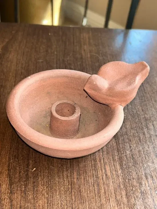 Handmade terracotta pottery candle holder unglazed red clay finish