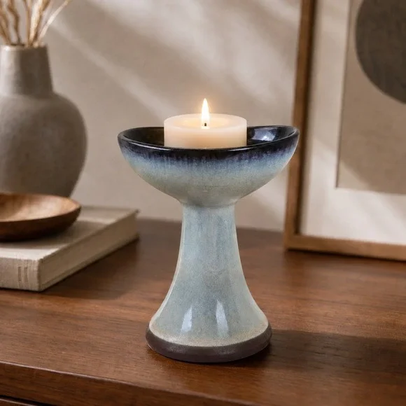 Vintage 1960s Peter Pots Pottery Candleholder Seagull Blue MCM Rhode Island