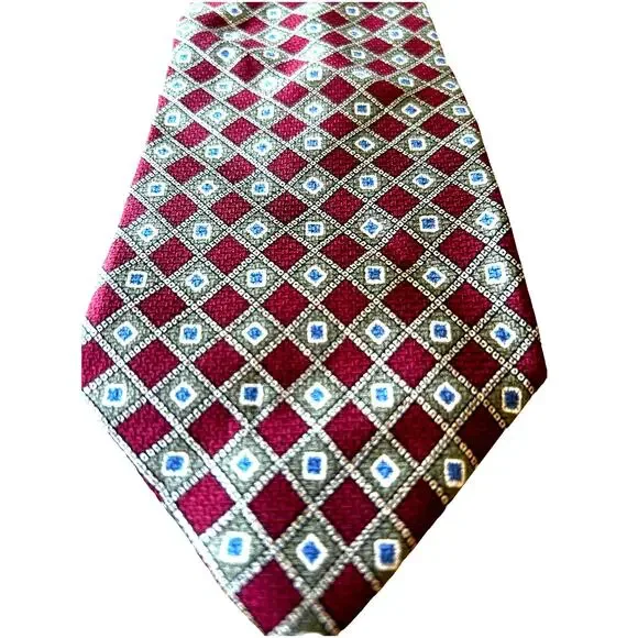 VTG Ralph Lauren Silk Tie Ivy League Geometric diamond square motif Burgundy USA