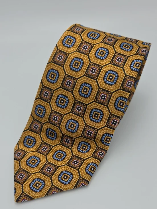 Jos. A. Bank Signature Collection Gold Geometric Silk Tie with Blue Accents