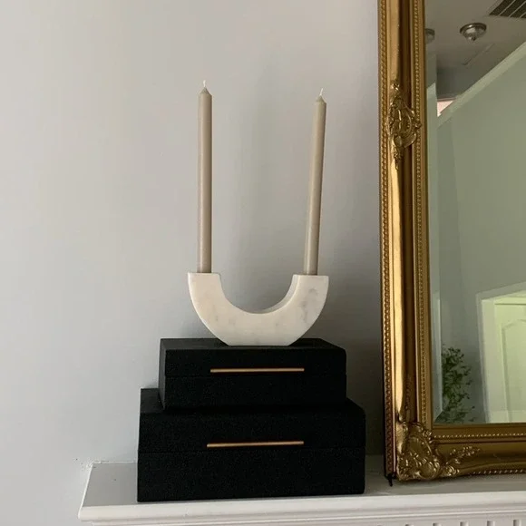Threshold White Marble Taper Candle Holder U-Shape Modern Decor 065-15-1290