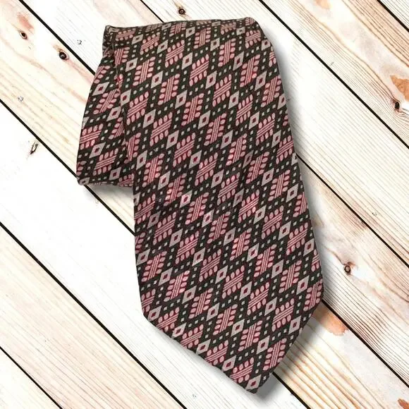 Vintage FENDI Silk Neck Tie - Green & Red Geometric - 4