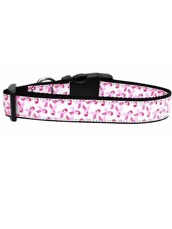 Size M & L Pink Ribbon Breast Cancer Awareness Premium Ribbon Dog Collar