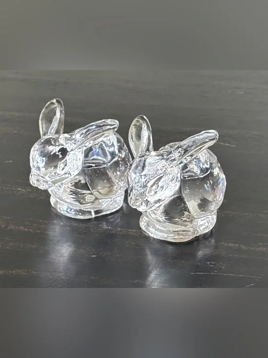 Vintage Crystal Clear Industries Crystal Bunny Taper Candle Holders Set of 2