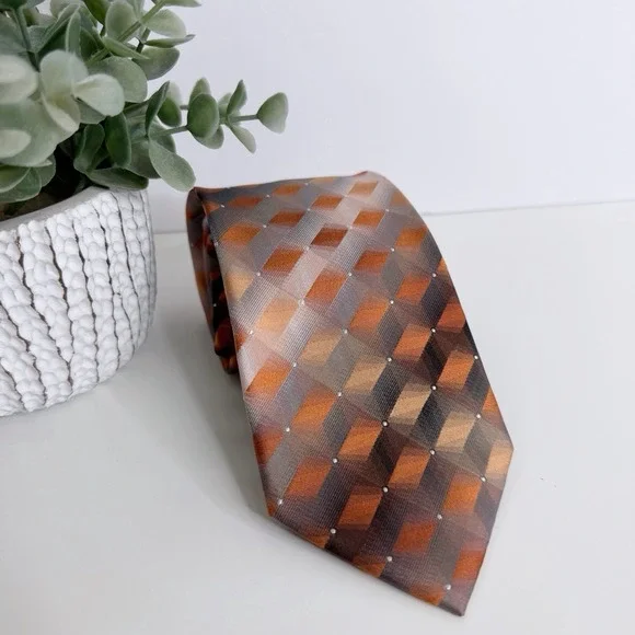 Van Heusen Men's Silk Tie‎ Geometric Orange Multi NWT 3 1/4