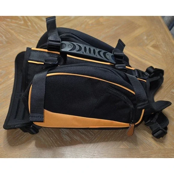 MOYSOON Dog Backpack Harness Hiking Travel Saddlebag Black Orange - Large