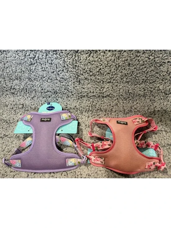 Blueberry Pet Dog Harness Lot of (2) Size Large L Floral Pink Purple NWT