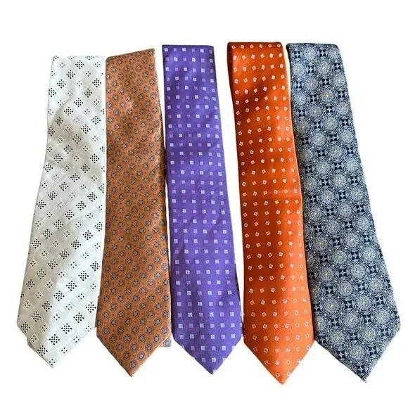 Set of 5 David Donahue Silk Ties Orange White Blue Purple