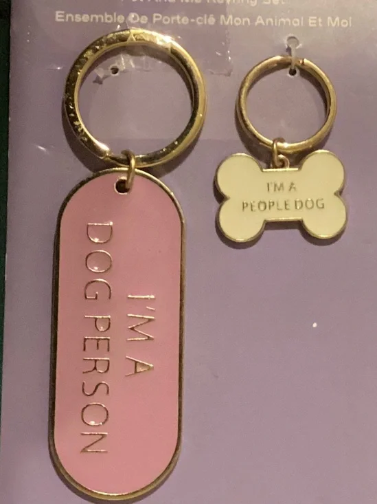 Dog Person Pink Keyring and I’m a people person dog tag- Gold Tri